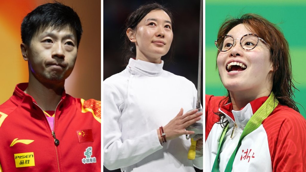 網傳退役乒乓球名將馬龍、奧運劍擊金牌得主孫一文及奧運女子100米背泳銅牌得主傅園慧（左起）都獲取錄北京體育大學博士生的申請。