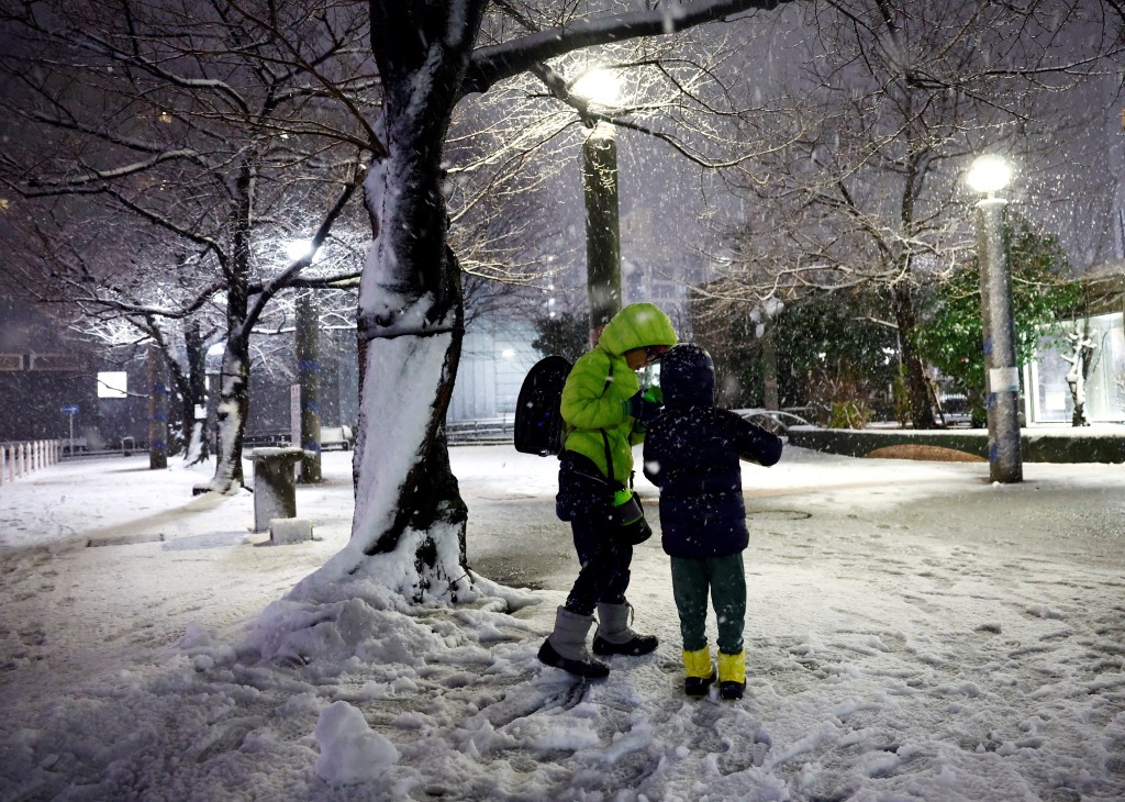 东京公园铺满厚厚积雪。路透社