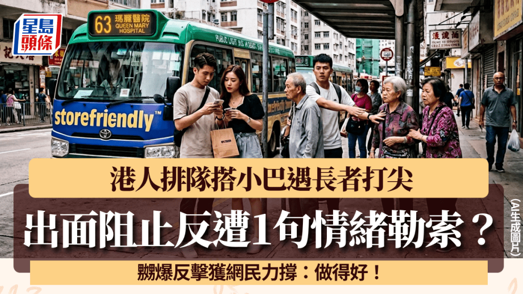 港人排隊搭小巴遇長者打尖 出面阻止反遭1句情緒勒索 嬲爆反擊獲網民撐：做得好！