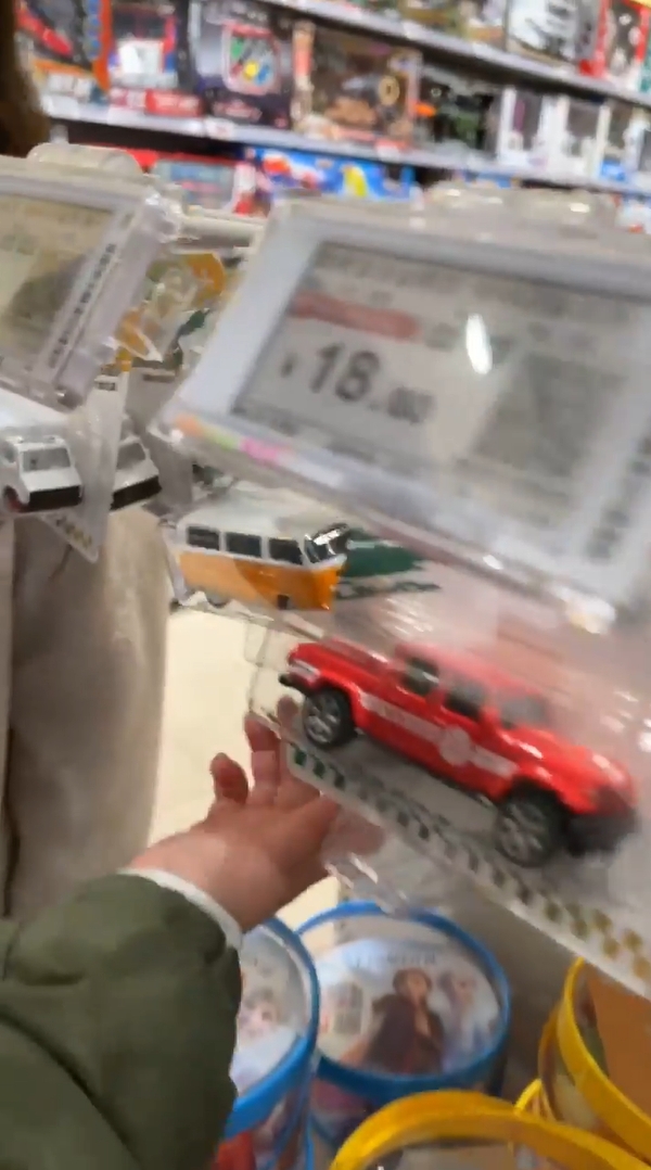 栢芝拒絕，叫Marcus挑選小型玩具車。