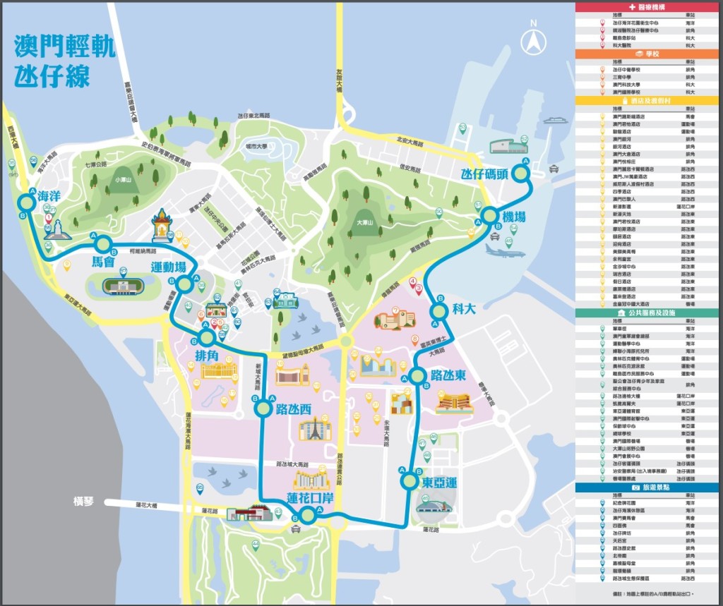 澳門輕軌氹仔線於2019年開通，覆蓋氹仔市中心的住宅區、舊城區及旅遊區，並串連澳門海陸空三個重要口岸，包括氹仔碼頭、澳門機場、蓮花口岸。