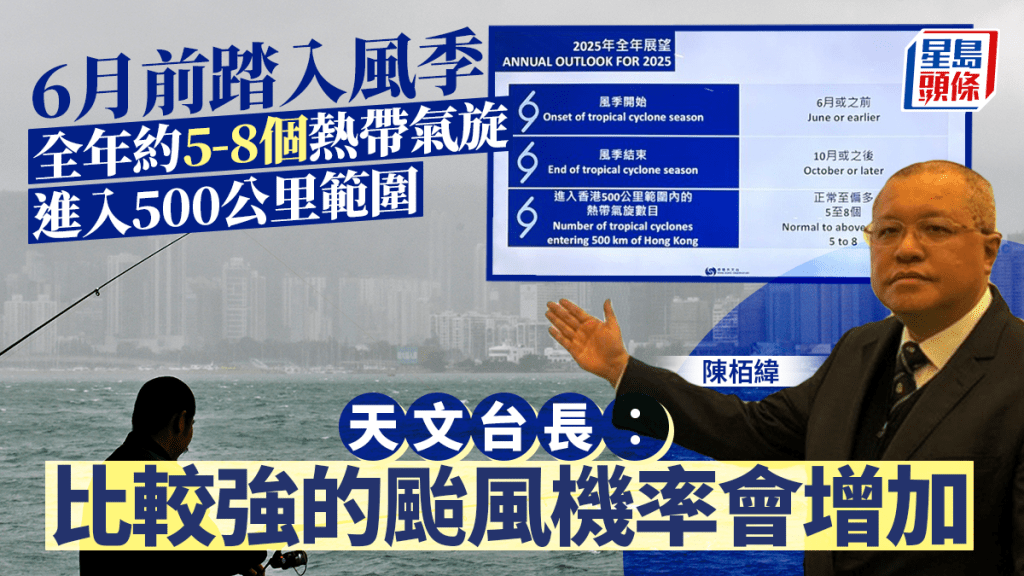 天文台料今年6月或之前踏入風季 約5至8個熱帶氣旋進港500公里範圍