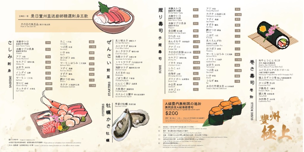 Umai SushiKan「無限追加套餐」菜單