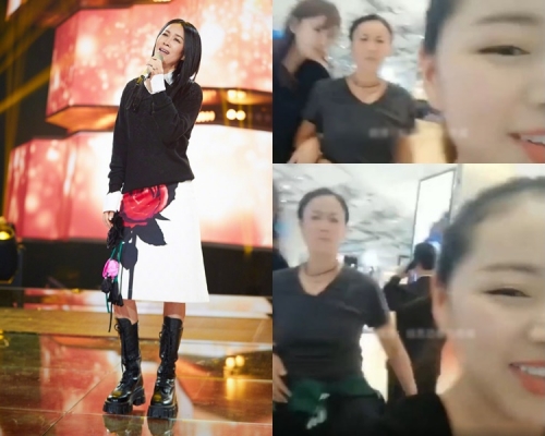 片段中疑似那英的女子踢向偷拍的女生。(微博圖片/截圖)