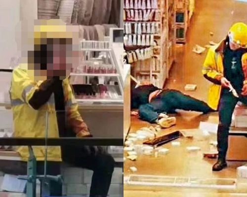 外卖男刺死店员后在店铺淡定抽烟。网图