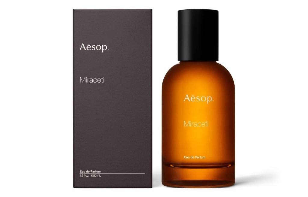 Aesop Miraceti香水/$1,400/50ml糅合岩玫瑰、黃葵、安息香成分,海洋與麝香的氣味散發着大地與木質氣息。