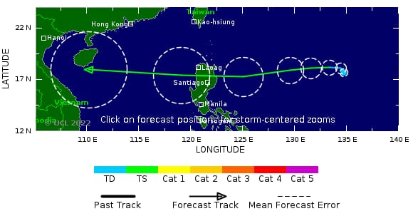 美國聯合颱風警報中心預測路徑。