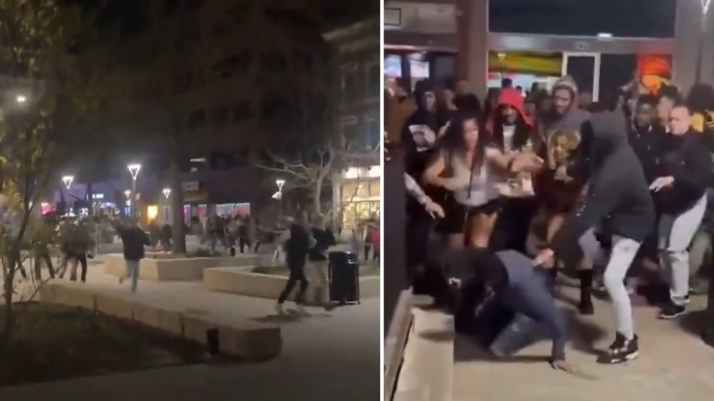 網上流傳事發時大批年輕人毆鬥影片。X@Hawkeye Paul