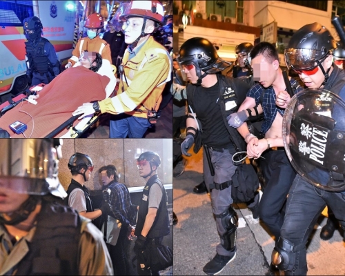 警方在旺角警署外拘捕多人,有示威者受傷送院。