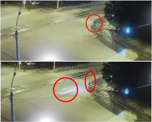 閉路電視片段可見私家車高速撞向男子。網圖