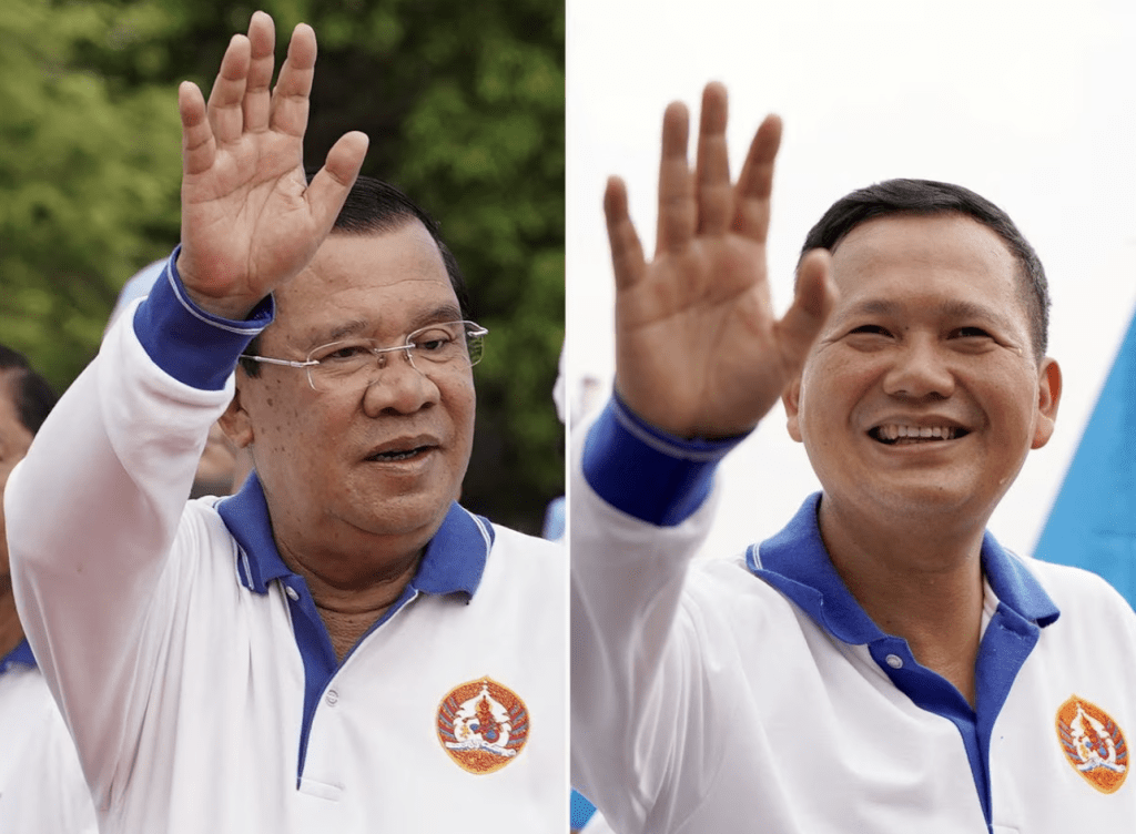 柬埔寨首相洪森和他的儿子洪玛奈。路透社