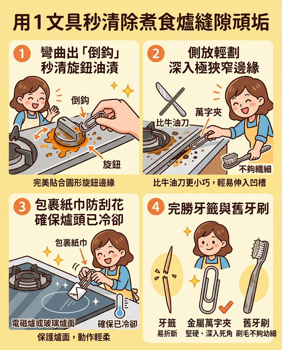  用1文具秒清除煮食爐縫隙頑垢