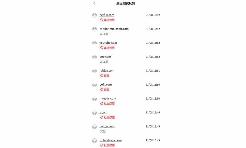 家長亦可瀏覽子女使用手機及平板電腦時的網頁瀏覽記錄,掌握小朋友世界最新熱話。 家長亦可瀏覽子女使用手機及平板電腦時的網頁瀏覽記錄,掌握小朋友世界最新熱話。