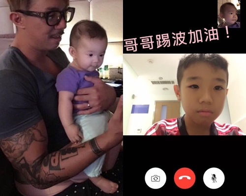 兄妹情深，張靖為扁晒嘴的哥哥打氣，爸爸張繼聰睇到好冧。