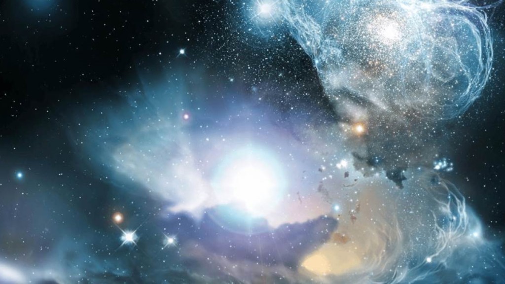 國家科研人員發現宇宙中最古老恒星遺跡。圖為第一代恒星遺跡孕育第二代恒星。（央視圖片）