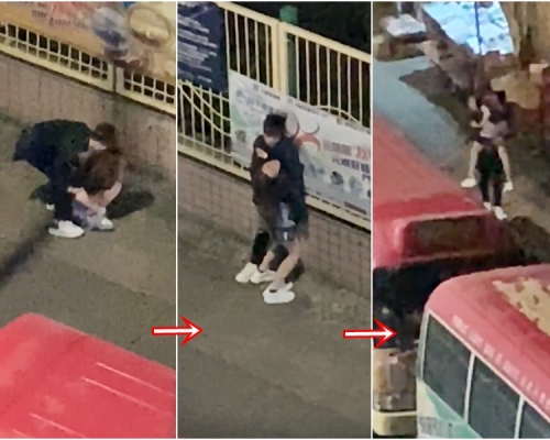 男方多次環抱女友,更試圖將女友抱起惟不成功。