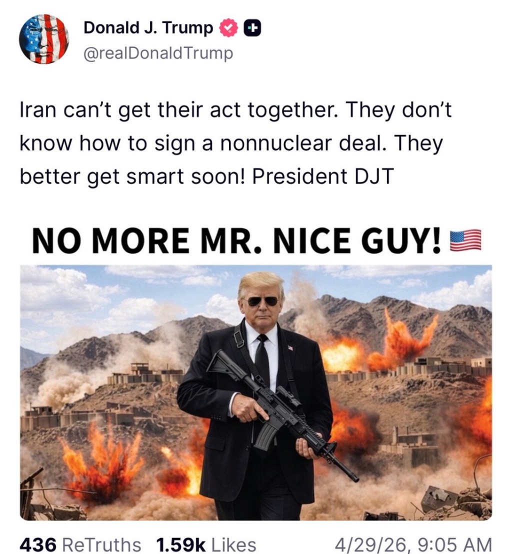 特朗普警告伊朗「最好快些放聪明点」。 Truth Social