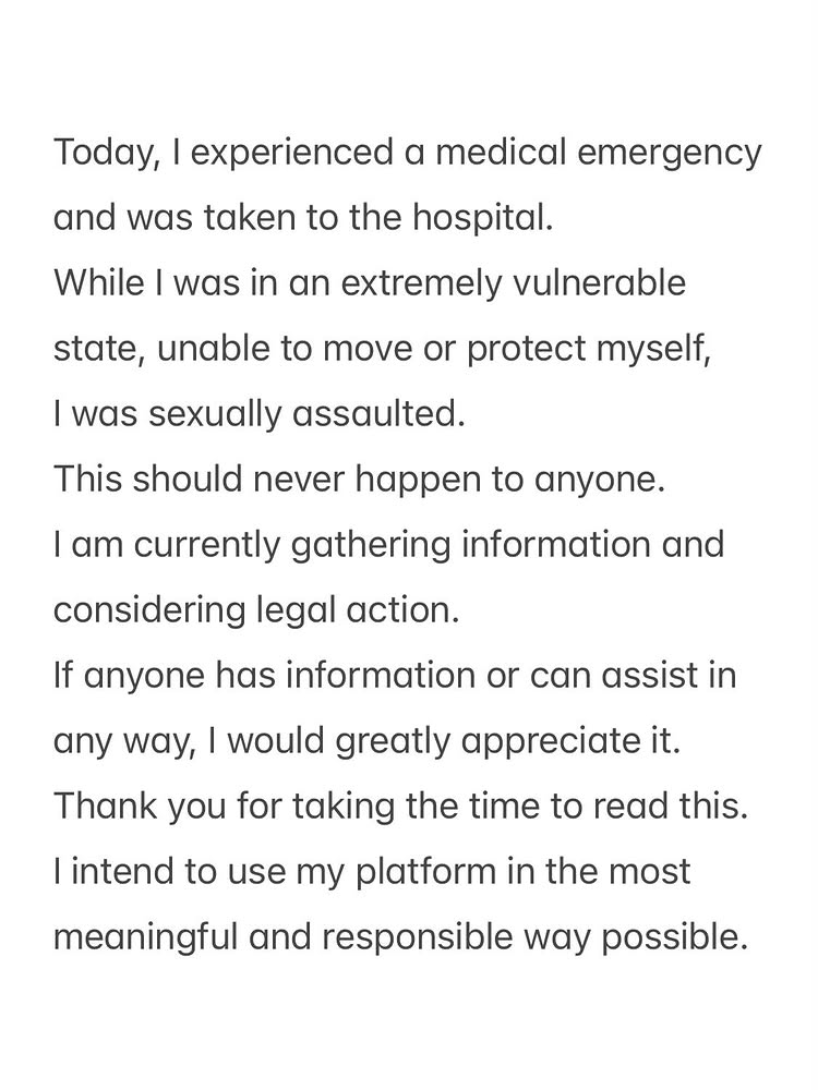 泰国当红女星Christine发声明，遭救援人员在其病发时性侵。IG