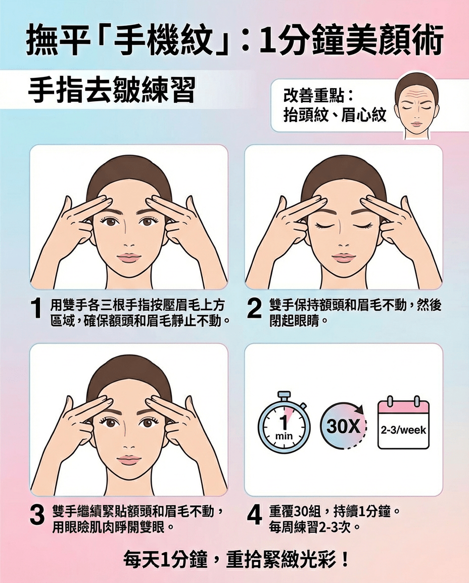 撫平「手機紋」1分鐘美顏術：手指去皺練習