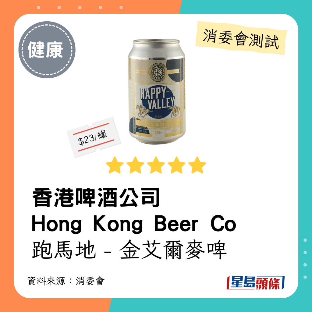 消委會啤酒滿分安全推介名單：香港啤酒公司。