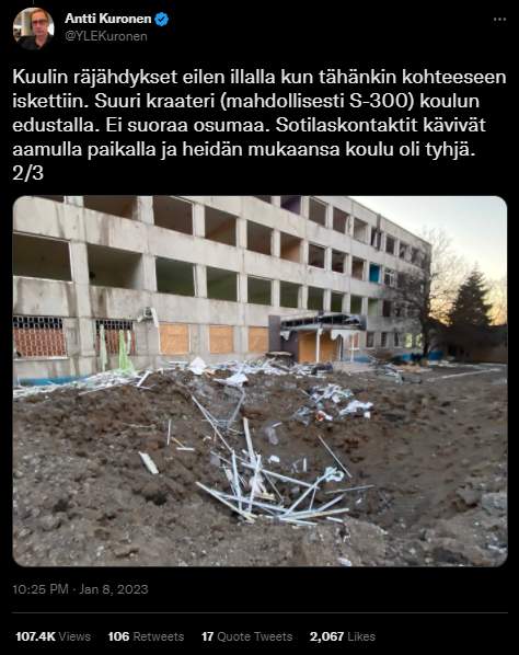 芬蘭記者走訪了克拉馬托爾斯克市這兩處宿舍，並在twitter上分享了現場情況，指所謂的軍營未駐紮任何人。