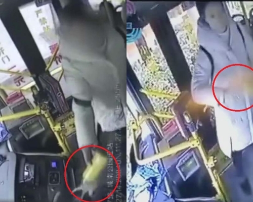 湖南女不滿停車不被拒 ,向司機潑熱水致巴士失控。網圖