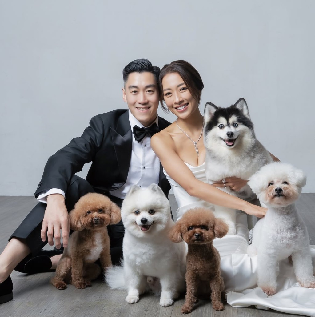 龐卓欣與未婚夫拍攝婚紗照變成「全家福」。 龐卓欣與未婚夫拍攝婚紗照變成「全家福」。