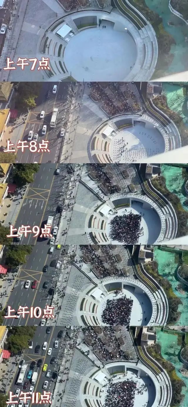 有航拍显示今日（21日）苹果上海新店开业前，人民前来排队的情况。