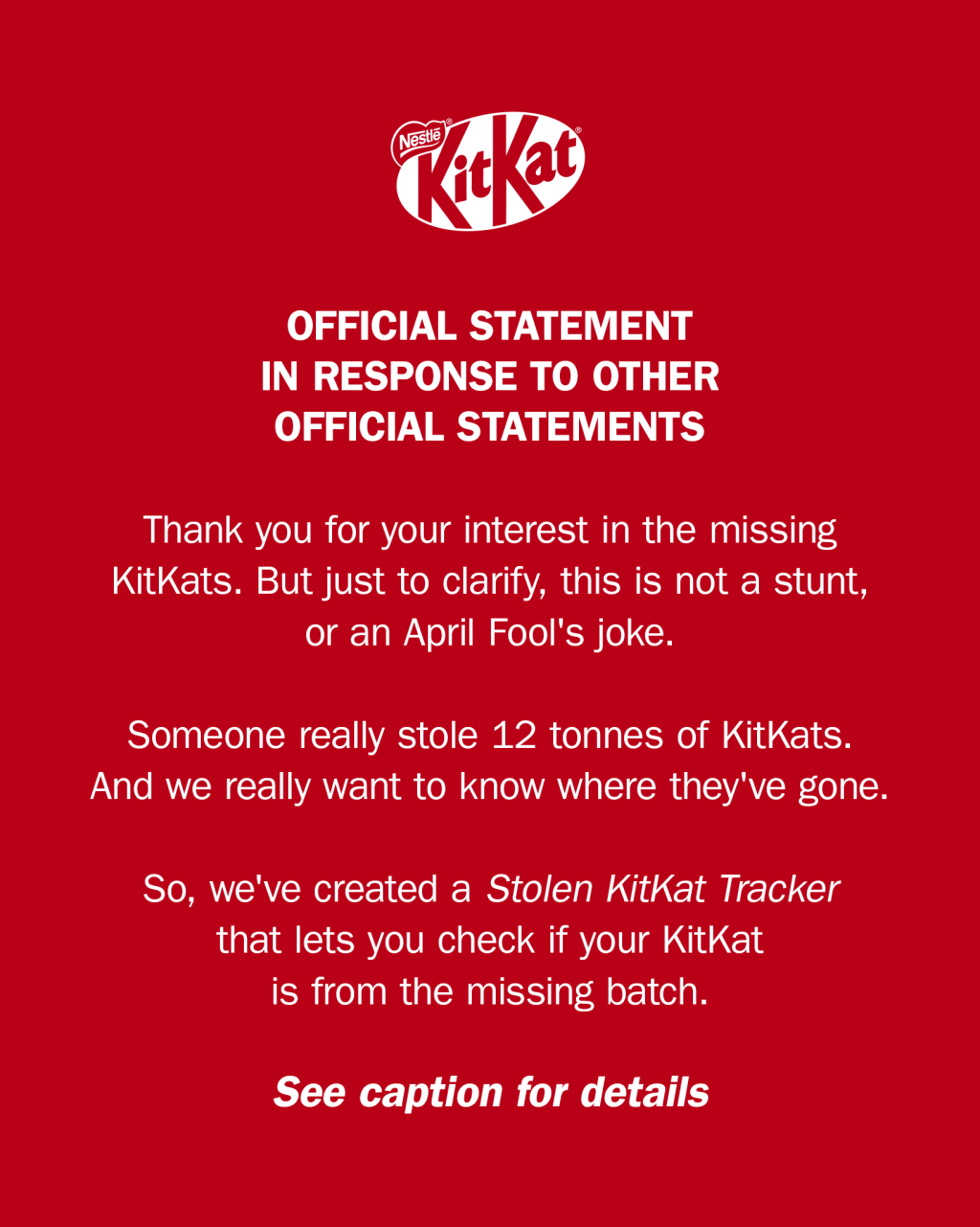 KitKat发公告，吁消费者助寻失物，引发热议。X@KITKAT