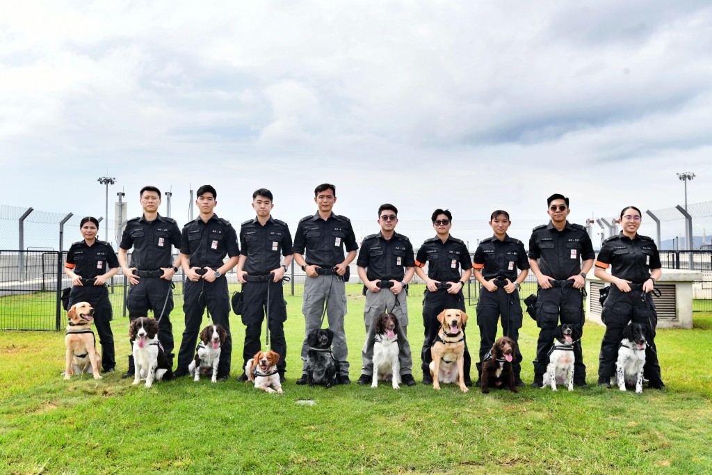 機場保安犬隻行動小組由20隻嗅探犬組成，每隻犬隻均由一名領犬員帶領。