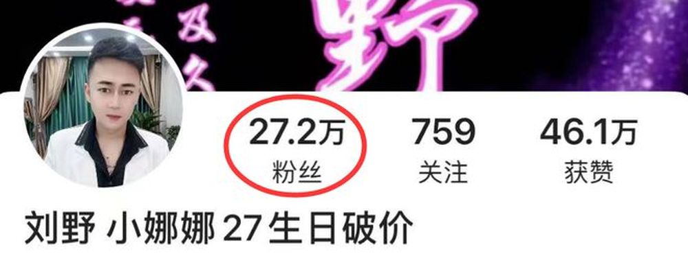 網紅「劉野」擁有27萬多粉絲。