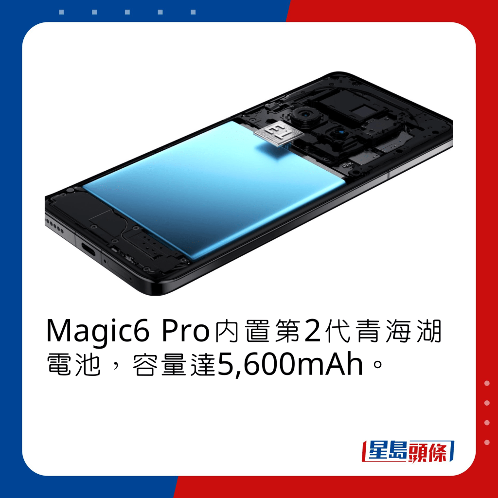 Magic6 Pro内置第2代青海湖电池，容量达5,600mAh。