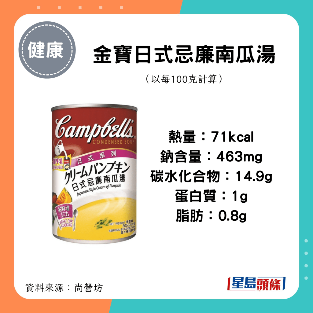 金寶日式忌廉南瓜湯 熱量：71kcal