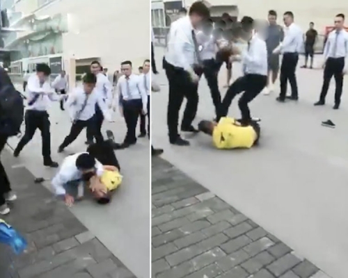 商場保安圍毆美團外賣員。(互聯網)