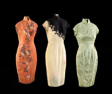 《無中生有——香港電影美術及服裝造型展》，《花團錦簇》（1963）中的三件旗袍。