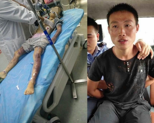 6歲女童（左圖）慘被父親鞭打，全身瘀黑，傷重身亡，其蔣姓父親（右圖）已經被捕。（網圖）