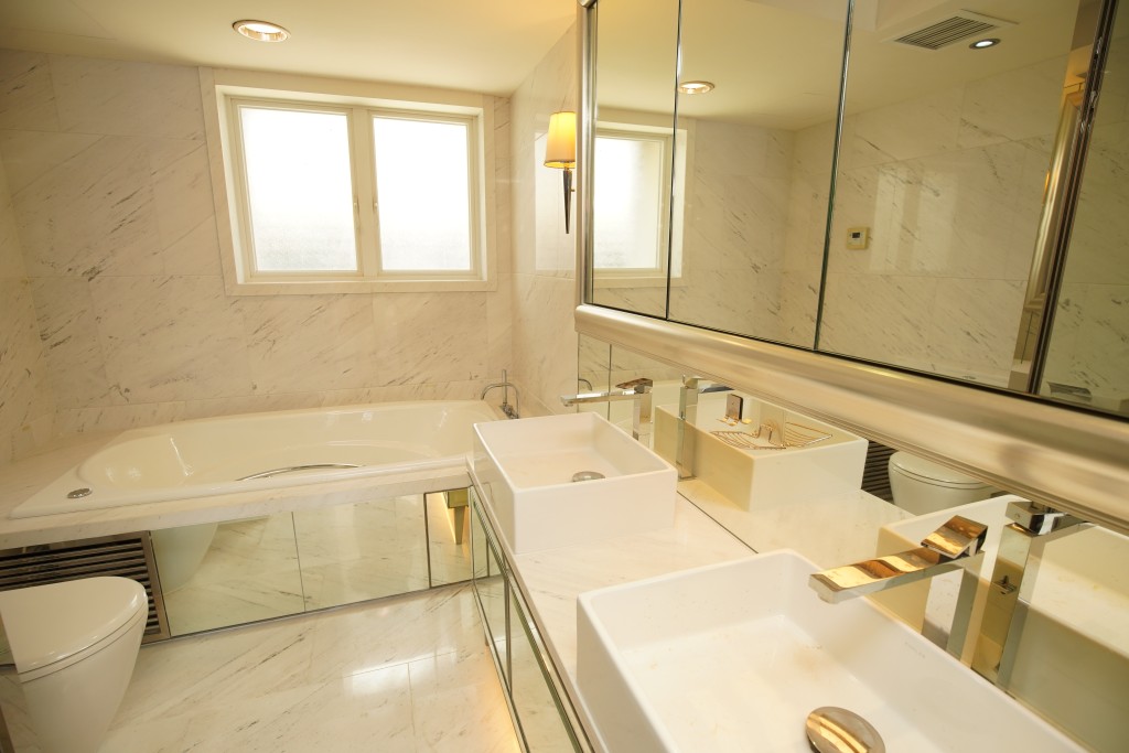 浴室設有大面鏡櫃，有足夠空間儲放洗漱用品。