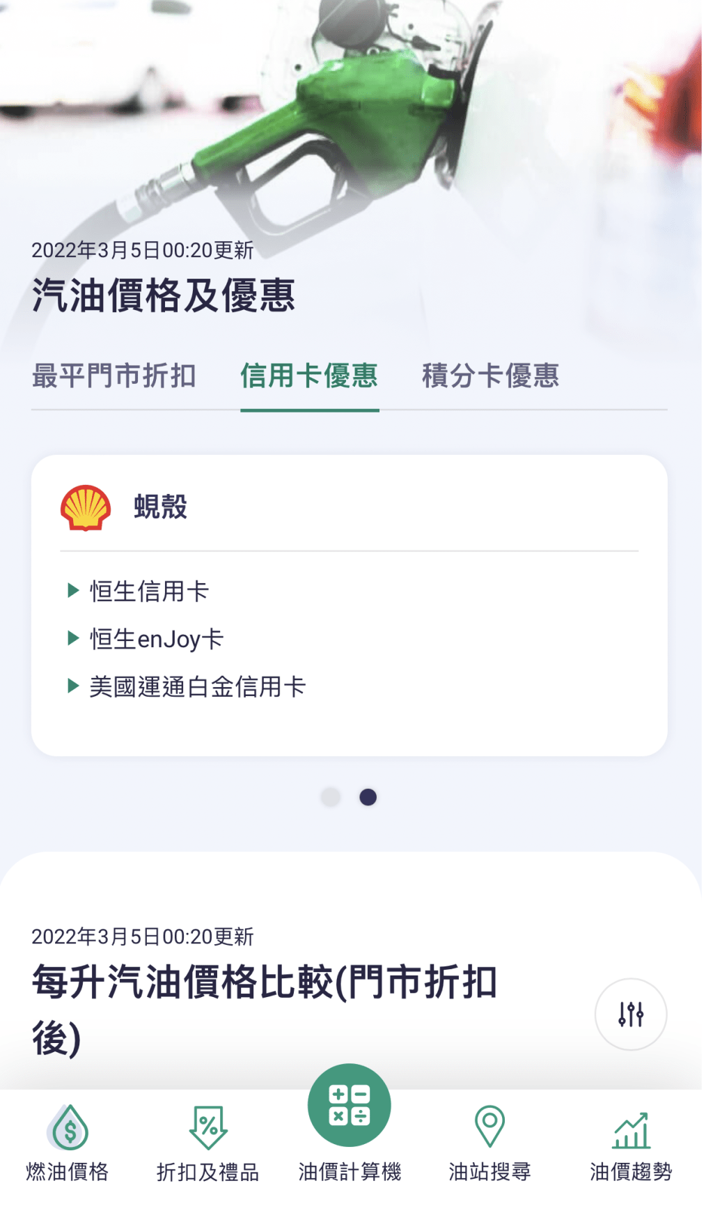 還會清楚列明每間油公司可用的信用卡優惠，幫助駕駛者節省入油開支。