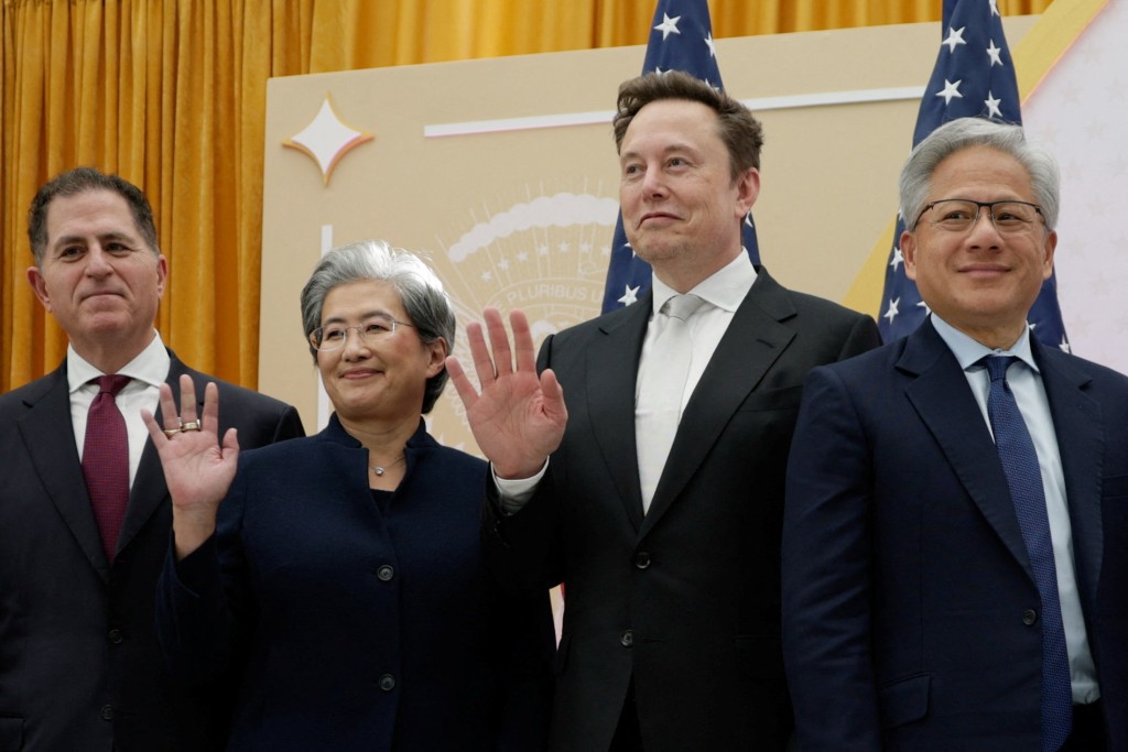 左起：戴爾、蘇姿丰、馬斯克、黃仁勳。路透社