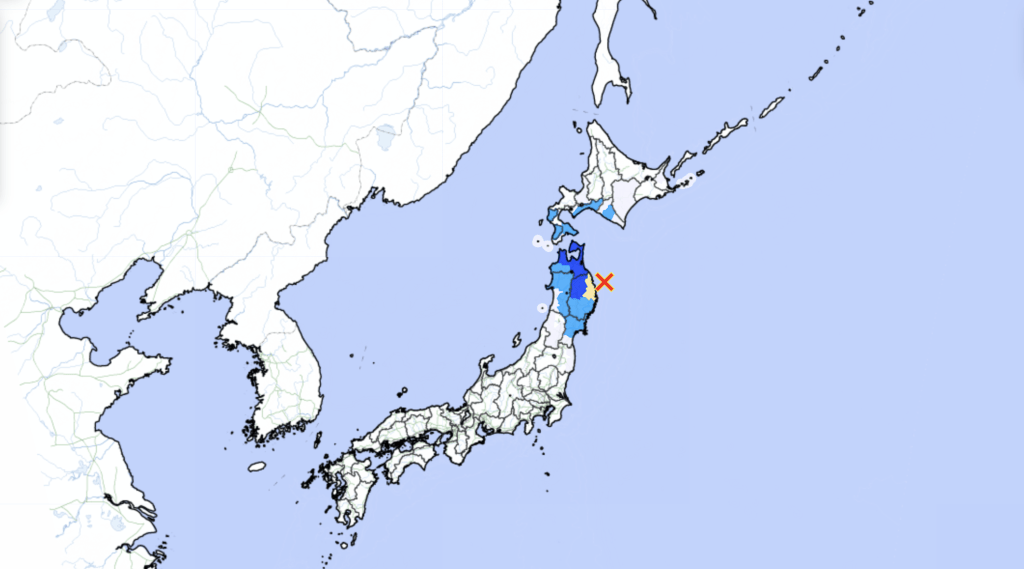 日本岩手縣發生5.6級地震 無海嘯風險。日本氣象廳網頁截圖