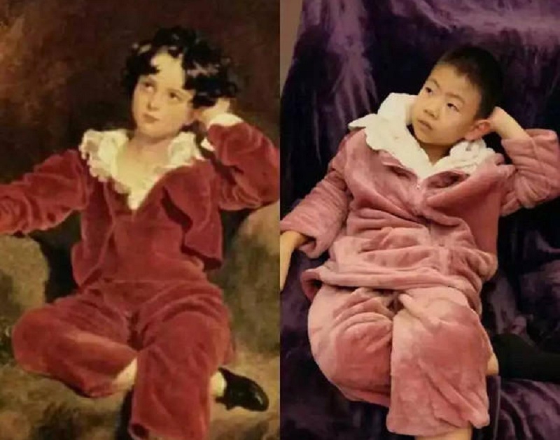 甘肅小學生模仿世界名畫走紅。網圖