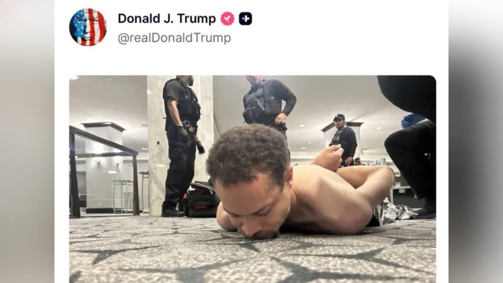 特朗普公開白宮記者協會晚宴的槍擊疑犯被捕照片。