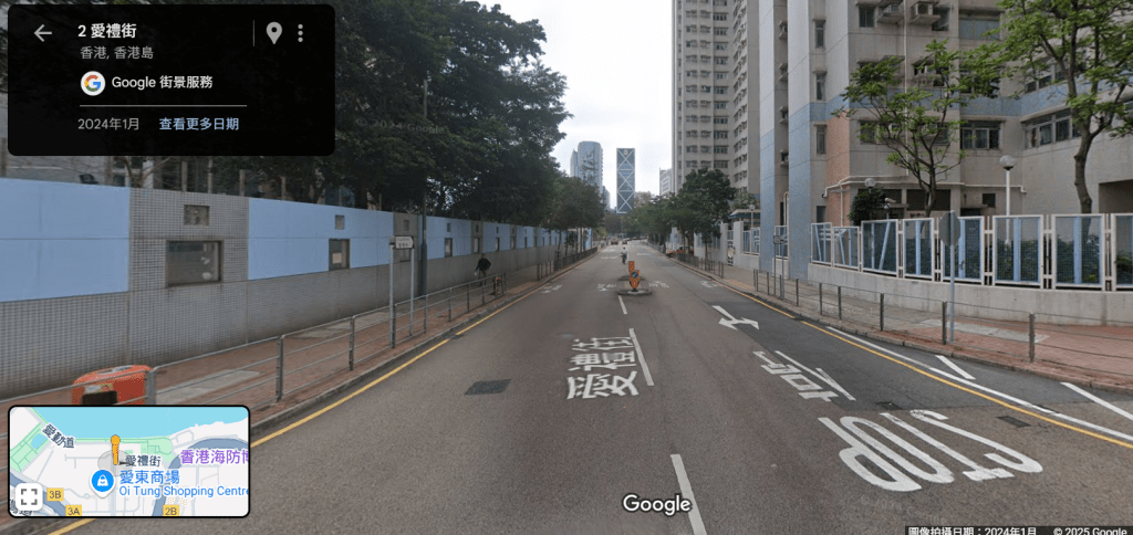 事發位置截至2024年1月，仍是以普通行人輔助線輔助過路。Google Map截圖