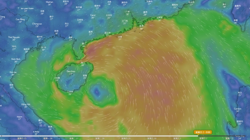 欧洲预报强度仅仅是最低的热带低气压，并下星期六趋向海南岛。Windy截图
