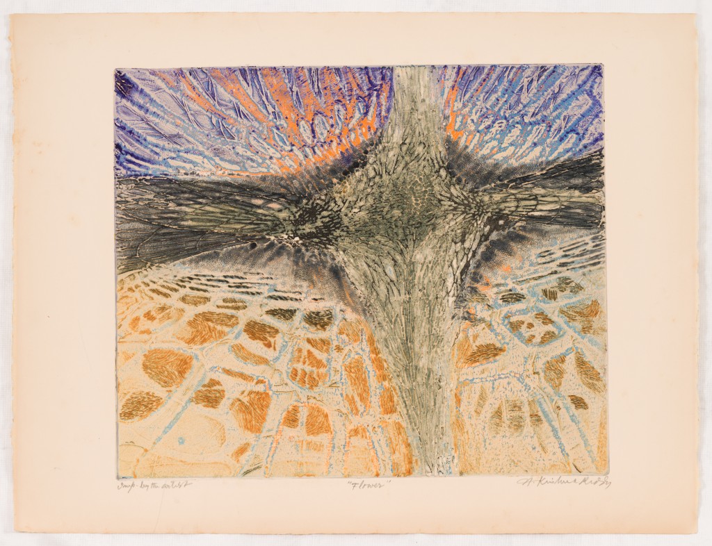 印度裔雕塑家Krishna Reddy的多色紙本版畫作品《Flower》。(1961年) 印度裔雕塑家Krishna Reddy的多色紙本版畫作品《Flower》。(1961年)