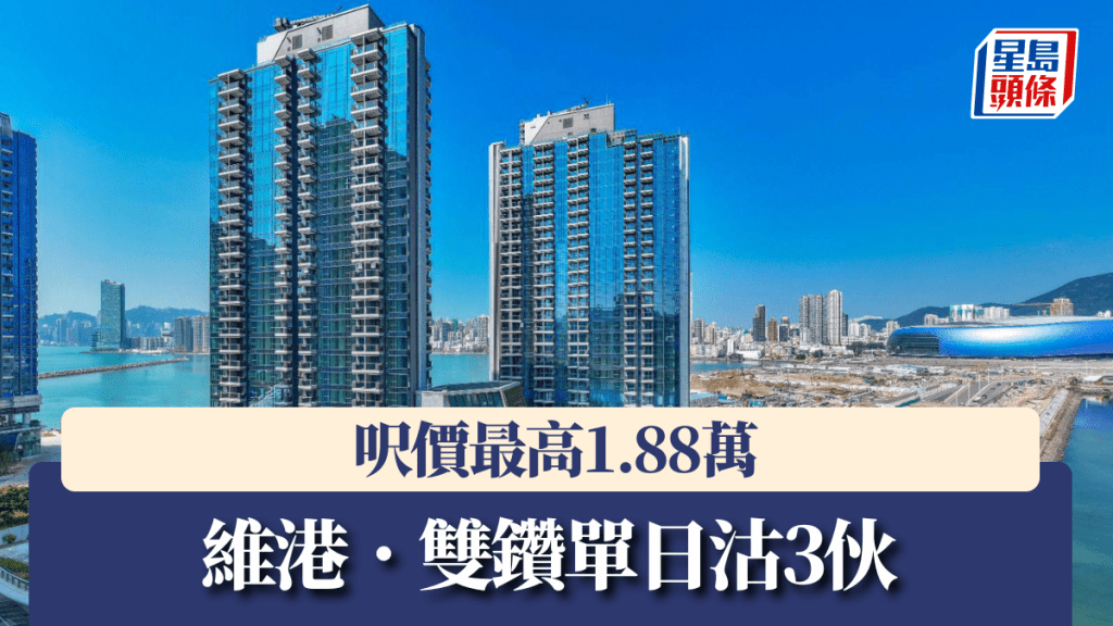 維港.雙鑽單日沽3伙,呎價最高1.88萬。