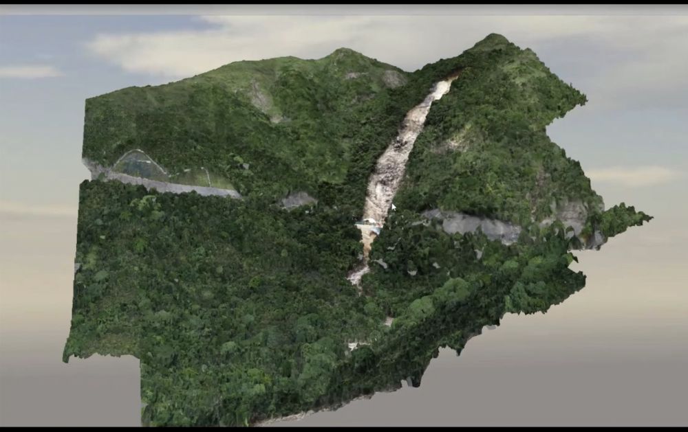 勘測組以有關數據拼砌一個立體數碼模型,以助找出西貢西灣路山泥傾瀉的原因和經過。網上圖片