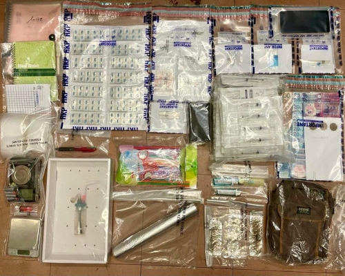 上海街搗毒窟，檢獲毒品。警方圖片