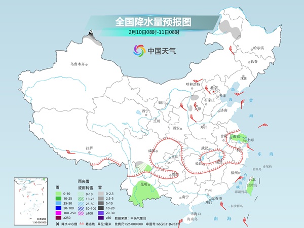 春节期间中国大部分地区天气晴朗。
