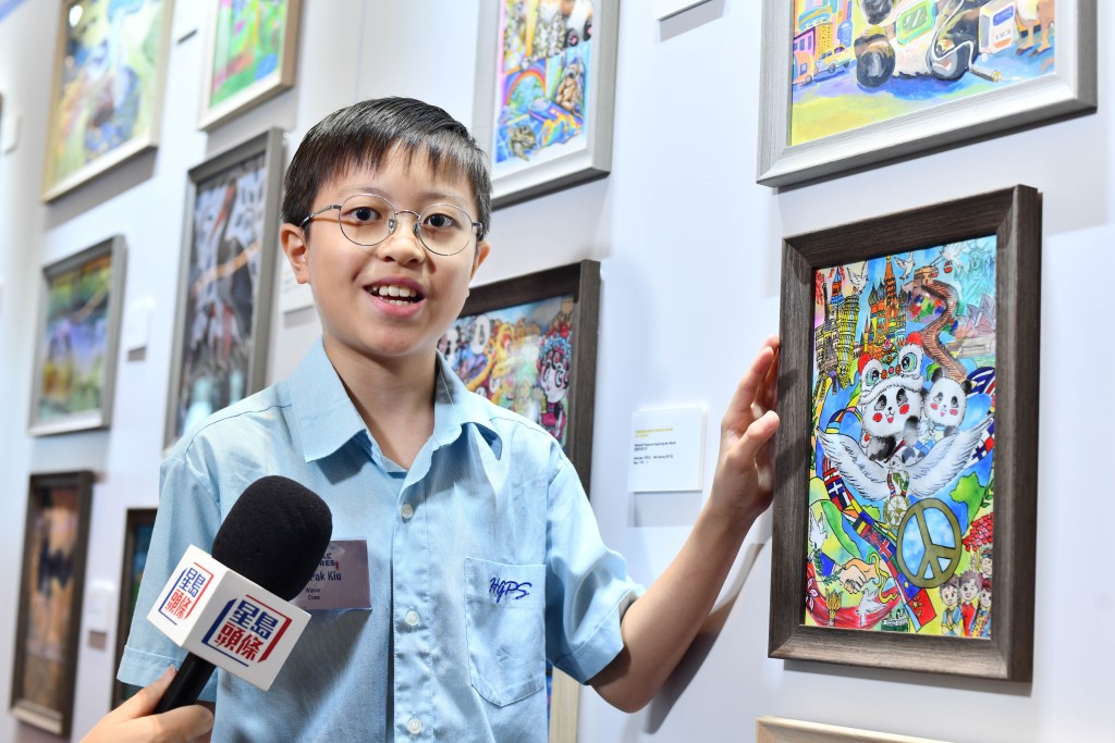 香港學生黃柏翹的作品獲中國兒童組銅獎,畫作以熊貓為主題。 香港學生黃柏翹的作品獲中國兒童組銅獎,畫作以熊貓為主題。